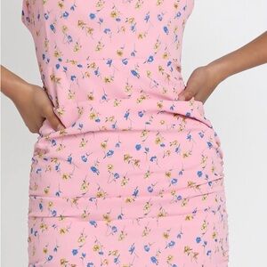 Showpo Pink Floral Dress with Blue and Yellow Accents Size 4 NWT